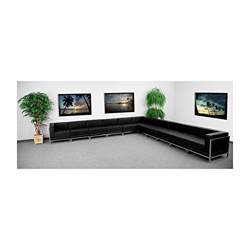 Offex Black Leather 11 Piece Sectional Reception Furniture Set