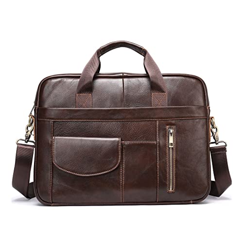 ZLVWB Men's Leather Bags Leather Laptop Bags Document Briefcases Zipper Men's Business Bags (Color : A)