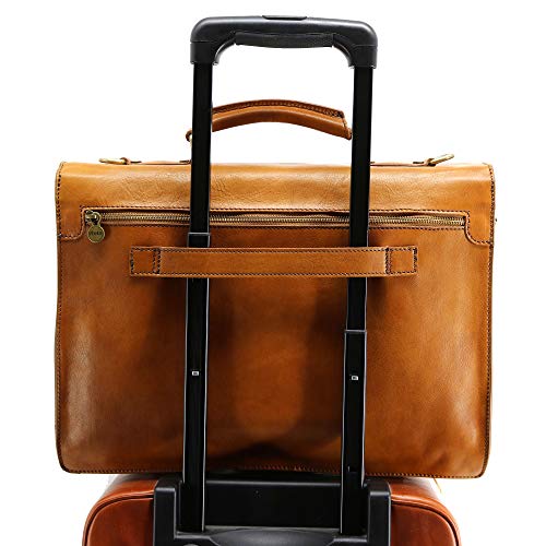 Floto Novella Leather Briefcase Attache Messenger Bag (Tobacco Brown)