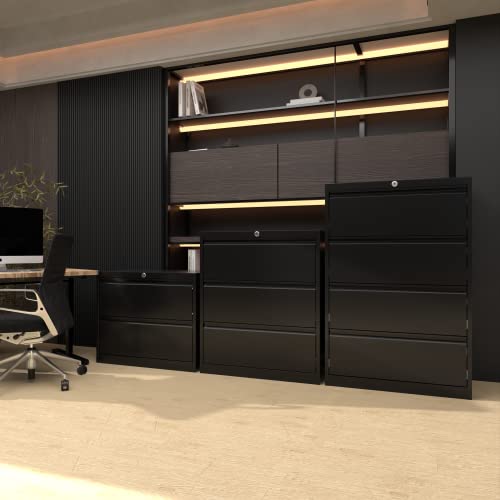 JAORD 4 Drawer Metal Lateral File Cabinet, Locking Steel Filing Cabinet for Home Office - 4 Draw Wide-Black