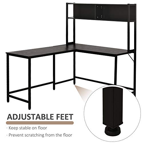 HOMCOM Home Office L-Shaped Computer Desk with Hutch and Storage Shelves, PC Table Study Writing Workstation with 2 Storage Compartments, Bookshelf, Black