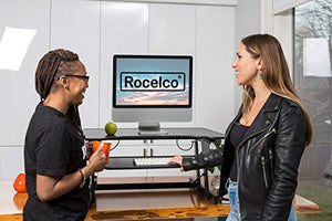 Rocelco 32" Height Adjustable Standing Desk Converter - Quick Sit Stand Up Dual Monitor Riser - Gas Spring Assist Tabletop Computer Workstation - Large Retractable Keyboard Tray - Black (R ADRB)