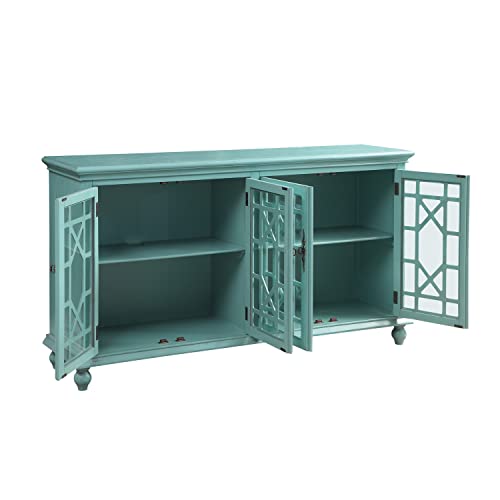 Coast to Coast Bayberry Blue Rub-Through 4-Door Credenza 72" W x 18" D x 39" H