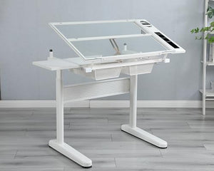Tzou Adjustable Drafting Desk with Chair and Drawers - White