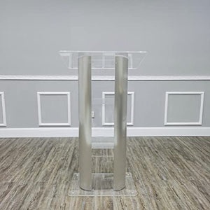 FixtureDisplays Brushed Stainless Steel Sides Clear Acrylic Podium Curved Lectern 14307NEW