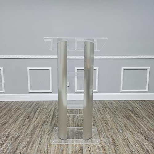 FixtureDisplays Clear Acrylic Plexiglass Podium with Brushed Stainless Steel Sides - 14307