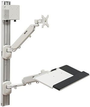 Displays2go Wall Mounted Computer Station, Monitor Mount, CPU Holder, Adjustable Arms (DWSSW01WT)