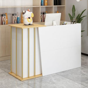 DZKJ Reception Desk with Lockable Drawer and Light-Blocking Feature, Front Counter Desk for Retail Checkout (140CM, Marble)