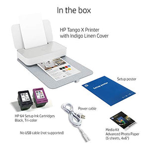 HP Tango X Smart Wireless Printer with Indigo Linen -cover – Mobile Remote Print, Scan, Copy, HP Instant Ink (3DP64A)