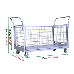 ZXXL Heavy Duty Steel Utility Cart with Folding Design, 660lb Load Capacity, Gray (Size: Large)