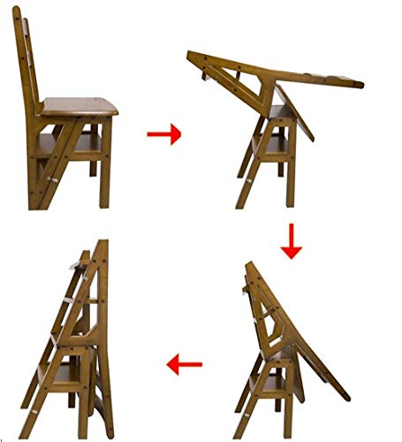 LUCEAE Bamboo 4-Step Folding Step Ladder with Non-Slip Treads