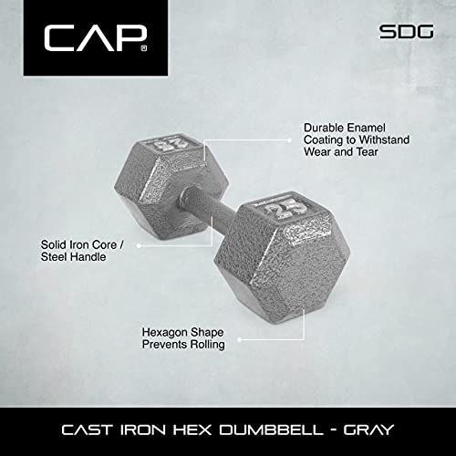 CAP Barbell Cast Iron Solid Hexagon Gray Dumbbells, Strength Training Free Weights Set of 2 for Women and Men, Hand Weights Sold by Pairs, from 1 to 120 LBS, Multi-Select Weight Size Options Available