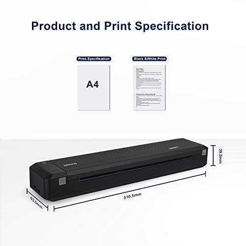 Polono Wireless A4 Paper Printer,Portable Bluetooth Printer, Mini Printer Support Ordinary A4 Paper,Direct Thermal Transfer Printer with Auto Paper Feed, Available for Android and iOS Phones