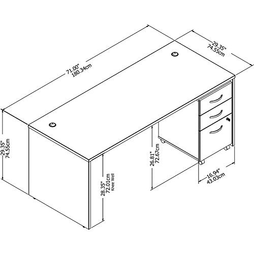 Studio C 72W x 30D Office Desk with Mobile File Cabinet in White