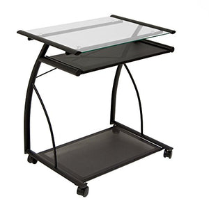 Calico Designs 50100 L-Shaped Computer Cart with Clear Glass, Black