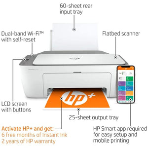 HP All in One Wireless Color Inkjet Printer Print Copy Scan Wireless USB Connectivity Mobile Printing with NeeGo 6 Feet Printer Cable - Grey