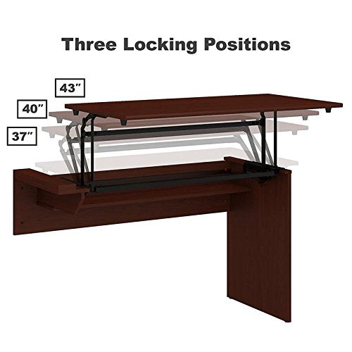 Bush Furniture Cabot 72W 3 Position L Shaped Sit to Stand Desk with Hutch and File Cabinet in Harvest Cherry