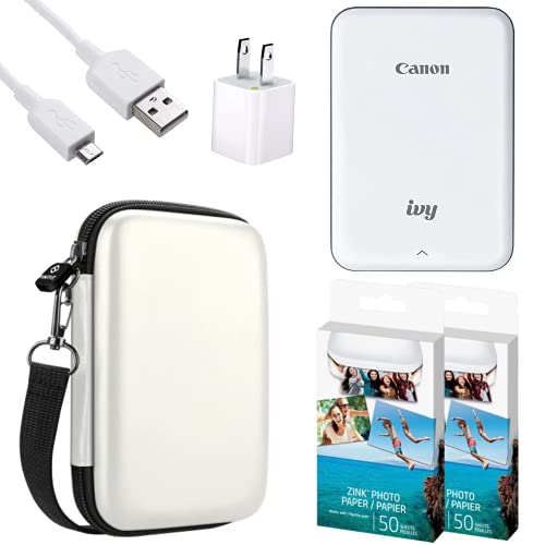 Canon Ivy Mobile Instant Mini Photo Pocket Printer Bluetooth, Portable, Slate Gray, Includes 2x3” Zink Photo Paper Sticker (100 Sheets), Protective case and USB Charging Cable with Wall Adapter