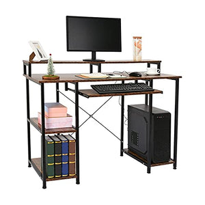 BJYX Computer Desk Workstation Home Office Student Dorm Laptop Study Gaming Table (Color : Brown(47In+amp; w/Shelf))