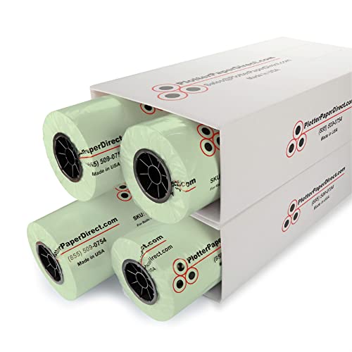 PlotterPaperDirect CAD Paper Rolls, 36’’ x 500’ (4 Pack), 20 lb. Green tinted/Colored Bond Paper on a 3’’ Core, 75 GSM Plotter Paper For Engineers, Architects, Copy Service Shops w/ Inkjet Printers