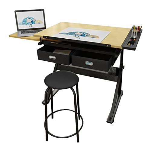 Lgan Tiltable Drawing Table, Adjustable Art Desk, with Storage Craft Table, Drafting Table Maple Panel, Child Adult Drawing Desk