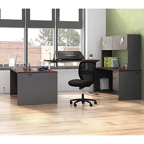 HON 38000 Series Kneespace Credenza, Charcoal Frame, Mahogany Top