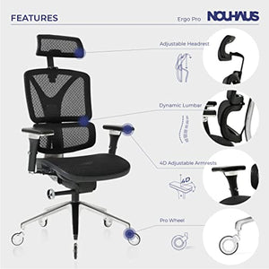 Nouhaus ErgoPRO Ergonomic Office Chair with Back Support and 360 Degree Swivel - Black