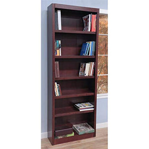 Home Square Solid Wood 84" Bookcase Set with Six Shelves, Set of 2, Cherry