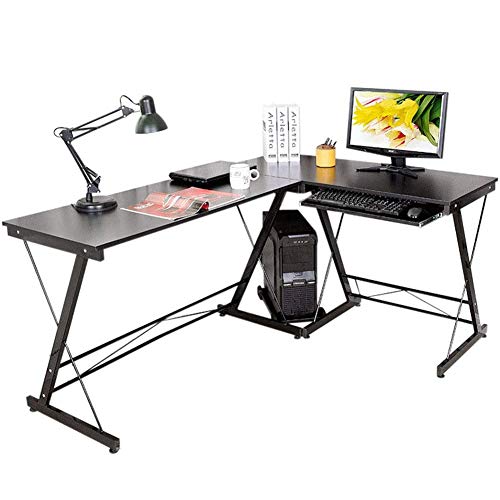 VIVICL L-Shaped Computer Desk Industrial Rustic Corner Desk, Space Saving, Large Gaming Desk 2 Person Table for Home Office Workstation,B