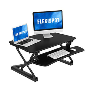 FlexiSpot M2B Standing Desk Converter - 35 Inch wide platform Height Adjustable Stand up Desk Riser with Removable Keyboard Tray (Medium size Black)