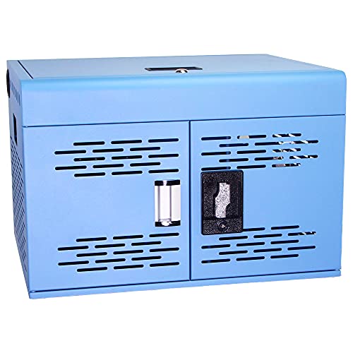 16-Unit Charging Cabinet for Laptops & Tablets - Locking Laptop Storage Box for Classroom, Library, and Office - Cable Management, Charger Storage, and Ground Protection (Blue)