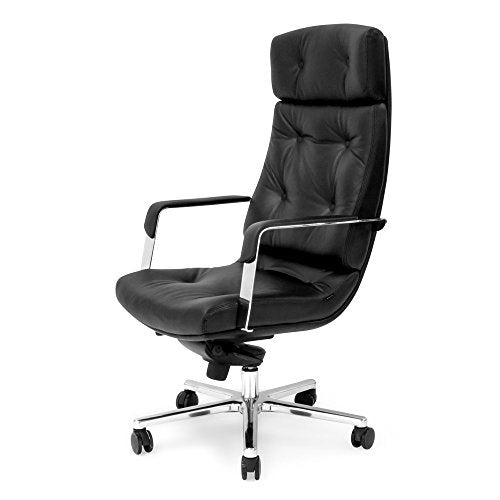 Perot Genuine Leather Aluminum Base High Back Executive Chair - Black