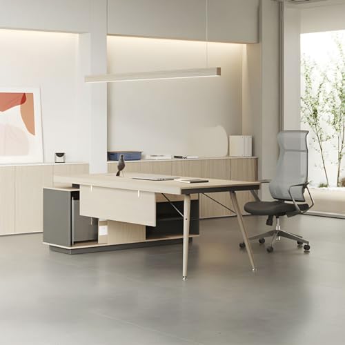 KWOKING Contemporary Natural Executive Desk Oak L-Shape Wooden Office Desk - 70.9" L x 31.5" W x 29.5" H