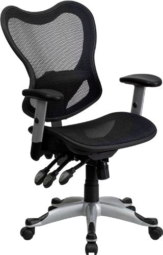 Flash Furniture Mid-Back Transparent Black Mesh Multifunction Executive Swivel Chair with Adjustable Arms