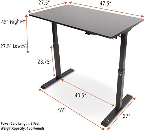Stand Steady Tranzendesk Power 48 Inch Standing Desk  Electric, Height Adjustable, Sit to Stand Up Workstation  Quietly Go from Sitting to Standing w/Easy Tap Lever (27.5 x 47.5 / Black)