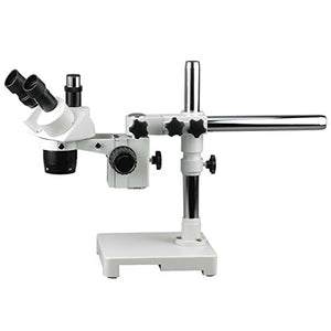 AmScope SW-3T13Y Trinocular Stereo Microscope, WH10x Eyepieces, 5X/15X/30X/45X Magnification, 1X/3X Objective, Single-Arm Boom Stand, Includes 1.5x Barlow Lens