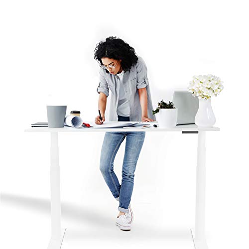 StudiONE 57 Inch Dual Motor Electric Height Adjustable Standing Desk, 2 USB Chargers, Smart APP Memory Controller, Sit Stand Home Office Table, 57X27.5, White