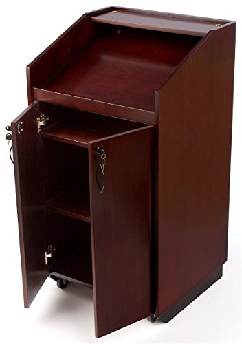 Displays2go Mobile Podium Lectern for Speaking, Tilt-N-Roll Design with Locking Cabinet (XQHLHNRMLK)