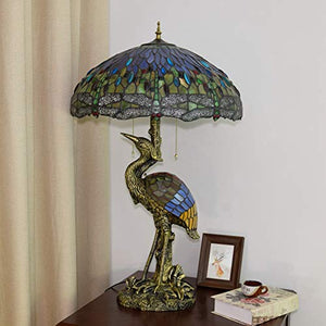 Xiaohu Tiffany Style Female Bird Table Lamp 20" Blue Dragonfly Glass Lampshade