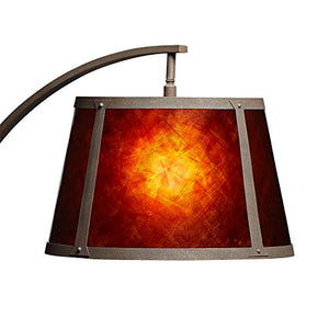 Franklin Iron Works Rustic Farmhouse Mission Arc Floor Lamp 66 1/2" Tall Dark Rust Natural Wood Amber Mica Drum Shade