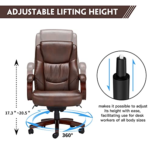 JOMEED CC82 Delano Big and Tall Executive Office Chair with Lumbar Support, Adjustable Height, Memory Foam - Brown Leather