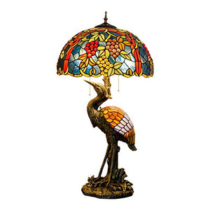 Xiaohu Tiffany Style Male Bird Table Lamp 20" - Dark Grapes Glass Lampshade