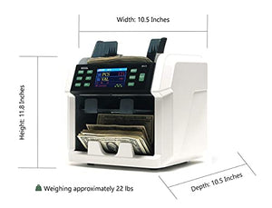 MIXVAL MV3 Mixed Money Counter Machine | 2-Pocket Premium Bank Grade w/Counterfeit Detector | Mixed Denomination, Currency & Bill Counting | Fast & Accurate Cash Counter | Customer Screen & Printer