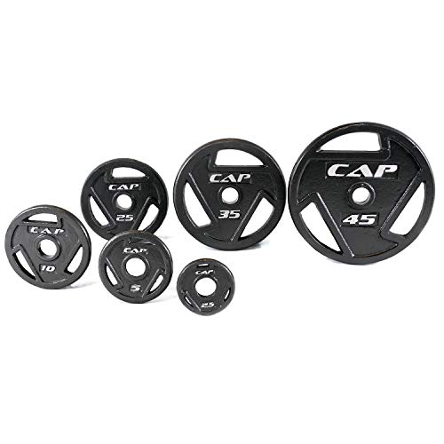 WF Athletic Supply 300 LB Cast Iron Olympic Weight Set with 7’ Olympic Bar for Muscle Toning, Strength Building, Weight Loss - Multiple Choices Available (c. Black Grip Plate Set)