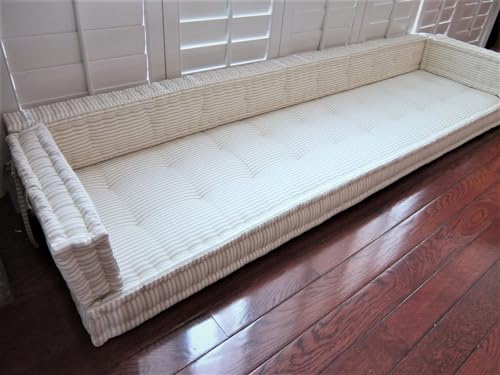 Lschool Tufted Box Custom Bench Cushion, Gray Ticking Stripe