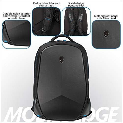 Dell Alienware 15" Vindicator Backpack Black/Red - Made with High-Density Nylon - Reinforced, Weather Resistant, Non-Slip Base - Not Compatible with Alienware 15" R3 Models