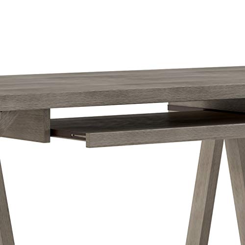 SIMPLIHOME Sawhorse SOLID WOOD Modern Industrial 60 inch Wide Home Office Desk, Writing Table, Workstation, Study Table Furniture in Farmhouse Grey