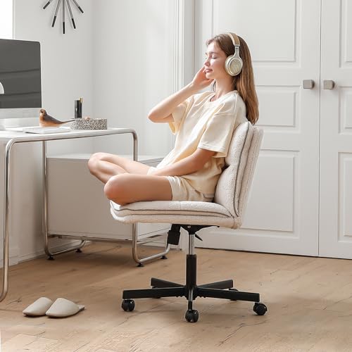 EMIAH Armless Faux Fur Vanity Office Desk Chair with Wheels