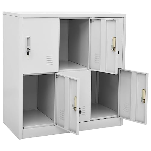 QZZCED Metal Locker Cabinets - Set of 5, Office Storage & File Organizer - Light Gray Steel
