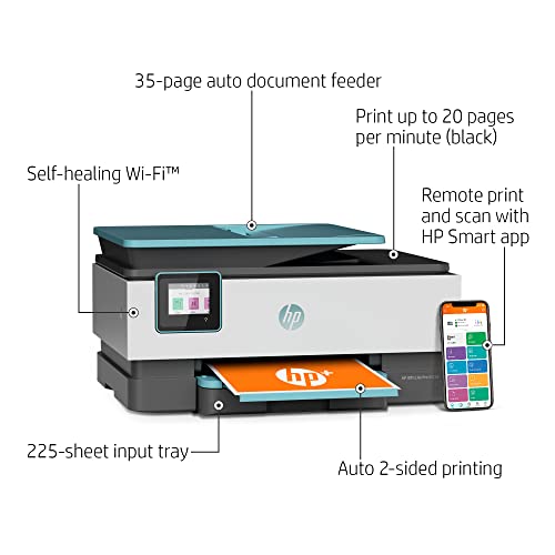 (Renewed) HP OfficeJet Pro 80 28e All-in-One Wireless Color Inkjet Printer Home Office, Blue - Print Scan Copy Fax - 20 ppm, 4800 x 1200 dpi, 35-Sheet ADF, Auto 2-Sided Printing, Cbmoun Printer_Cable